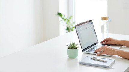 Fototapeta premium Healthy remote work lifestyle with digital productivity tools