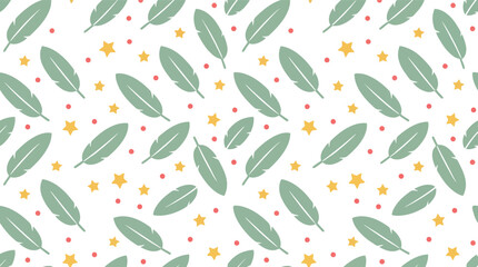 Seamless green feather and star pattern background for kids and nursery decor © azad