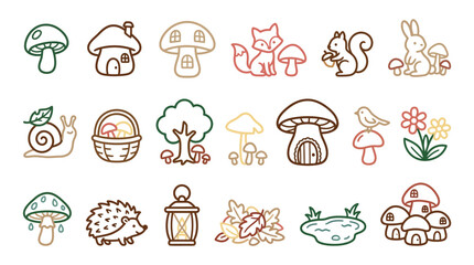 Whimsical Forest Creatures and Mushroom Houses Collection. © Banana Milk