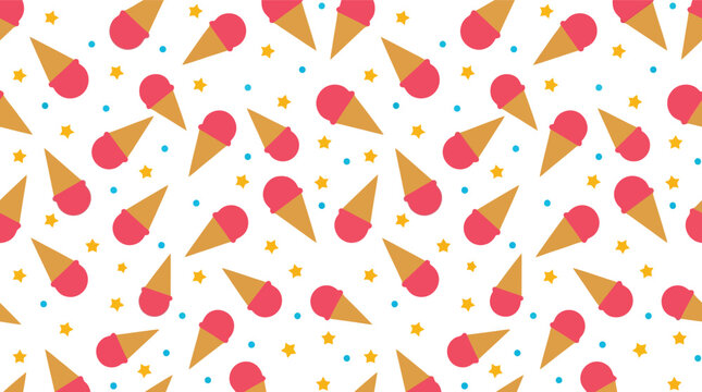 Seamless Ice Cream Cone Pattern Background with Colorful Summer Dessert Illustration