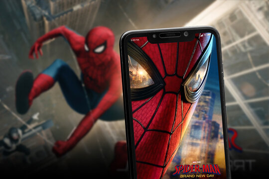 Cali, Colombia - June 23 2026: Spider-Man Brand New Day movie poster on smartphone screen