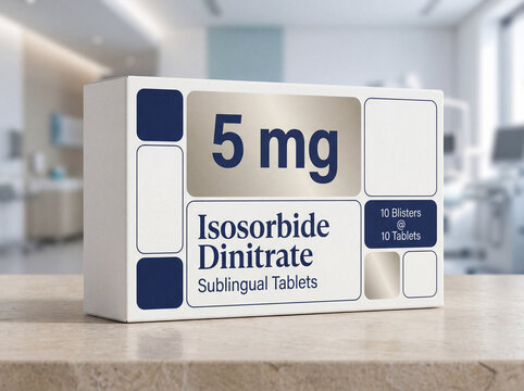 Medical packaging of Isosorbide Dinitrate 5 mg sublingual tablets