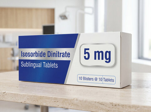 Medical packaging of Isosorbide Dinitrate 5 mg sublingual tablets