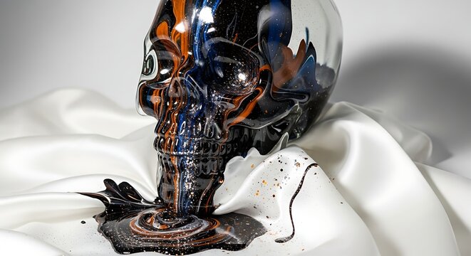 Abstract glass skull with dark paint representing a dirty mind