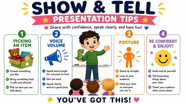 Show and Tell Presentation Tips Educational Infographic for Kids