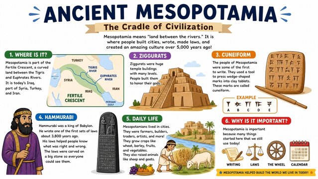 Ancient Mesopotamia History Infographic Educational Poster for Kids