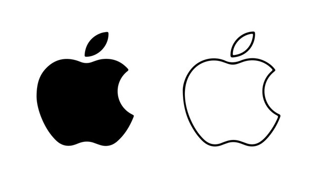 Minimalist Apple Logo Silhouette And Outline Icon