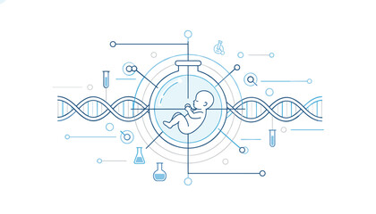 Obraz premium Biotechnology concept showing genetic engineering, embryonic research, and DNA double helix in lab.