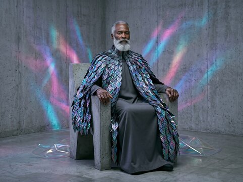 Elegant Mature Man With Colorful Wings Portrait