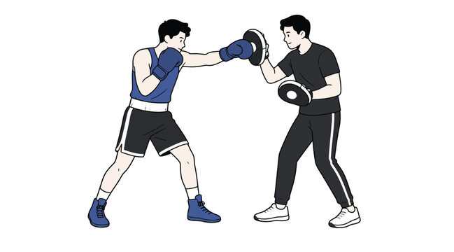 Boxer Training with Coach Using Focus Mitts 2D Flat Illustration