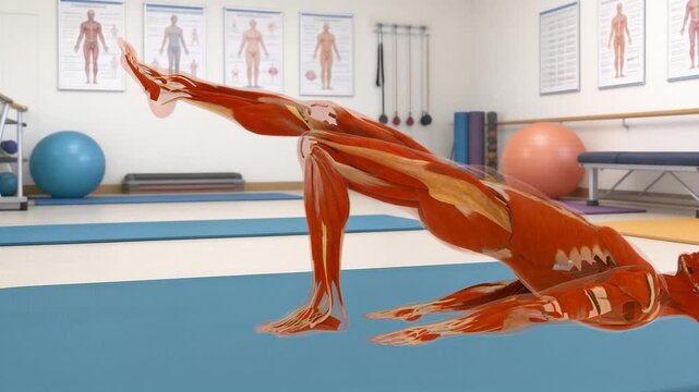 Myology Framework Diagram Glute Bridge Rehabilitation Macro Zoom View Physical Therapy Studio Interior