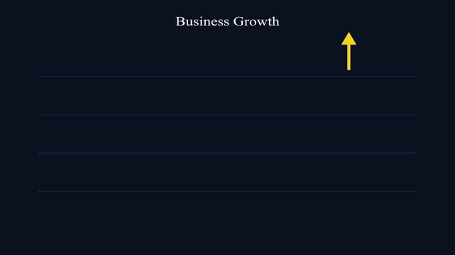 Business growth animation with a rising yellow arrow indicating financial progress on dark blue background motion