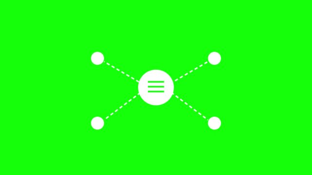Network diagram illustrates a central node connected to four peripheral points on a green screen.