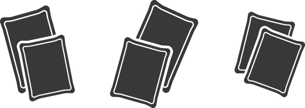 Playing Card Icon Set Black Silhouette with Stacked Cards for Game and Casino Design