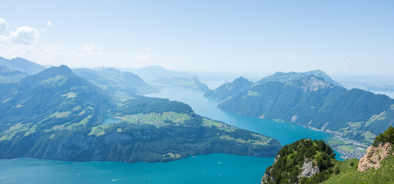Swiss landscape panorama with lake lucerne mountains