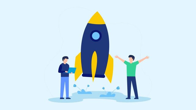 Startup business rocket launching animation concept