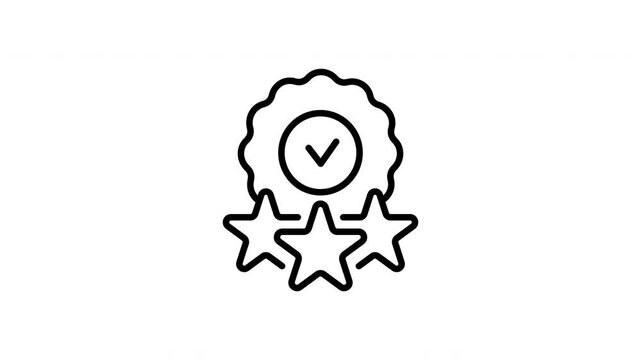Award Badge With Stars And Checkmark Animated Icon With Alpha Channel. Quality Assurance, Certification, And Excellence Recognition Motion Graphic. Achievement And Success