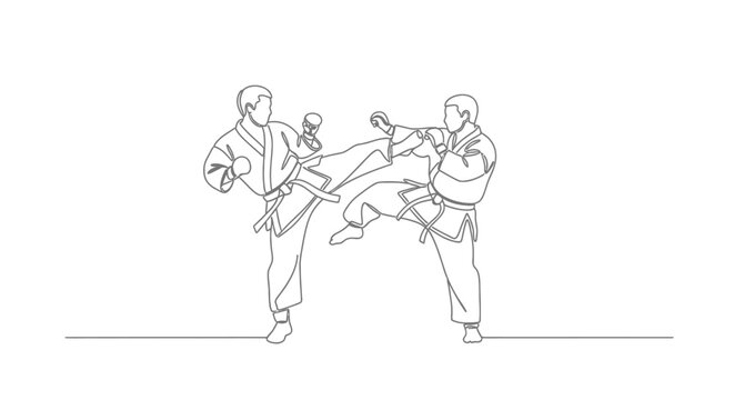 Karate fighters practicing martial arts swoosh vector
