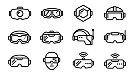 Obraz premium Set of Virtual Reality Headset Line Icons