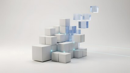 Fototapeta premium White and pale blue cubes building seamless network – Perfect for logistical efficiency models, customer relation systems, or workflow fluidity.