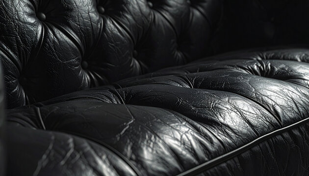 Black Leather Chesterfield Sofa Close-Up