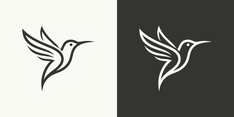 Fototapeta premium flying bird logo design template with linear concept style. vector illustration of hummingbird/colibri in outline