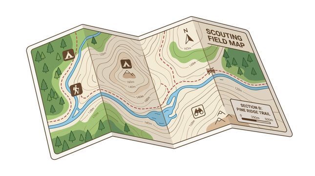 International Scout Day Event Map Illustration for Navigation and Orienteering Activities