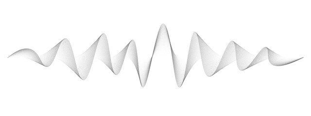 Abstract black dotted audio sound wave on white background for technology and music design. © Amit