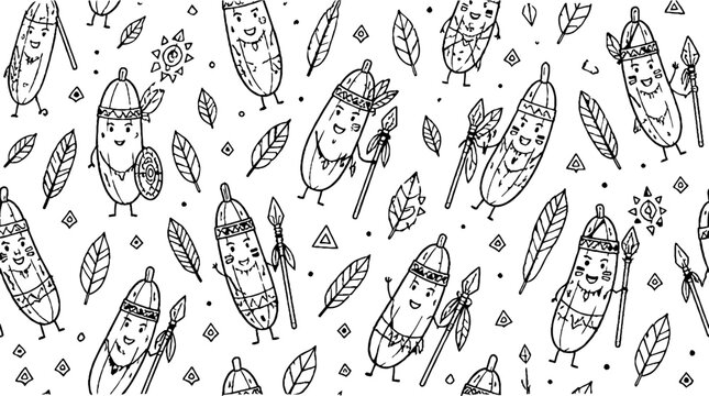 Whimsical canoe and paddle pattern illustration.