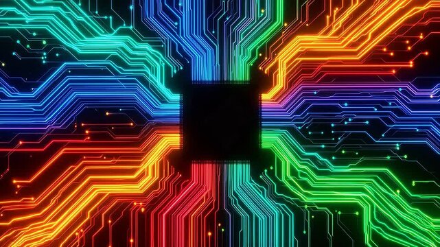 Colorful glowing circuit board pattern