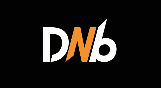 Minimalist white and orange DNb logo on black background