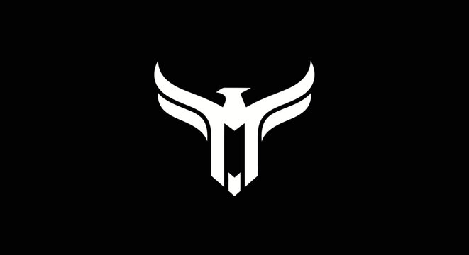 Minimalist white eagle bird logo icon on black background