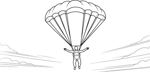 parachute, skydiving, vector illustration, black and white, adventure sports © KABIR678
