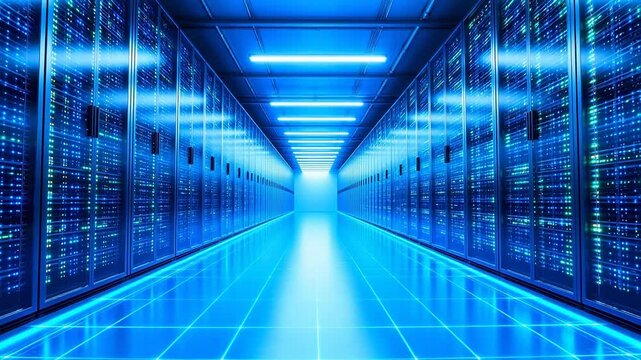 server room with blue lighting