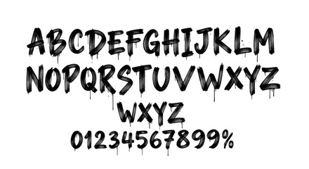 Fototapeta premium Black and white alphabet letters and numbers on white background.