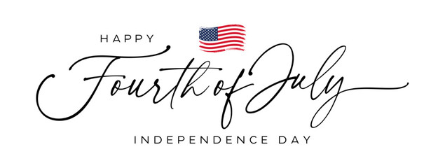 Obraz na płótnie Canvas 4th of July banner modern hand lettering, Happy Independence Day background with USA flag vector isolated on white for e-mail signature, web, print, Celebrating Fourth of July, America