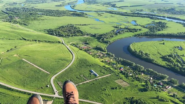 Aerial view to the river in flight
