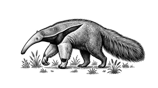 Giant anteater walking on ground.
