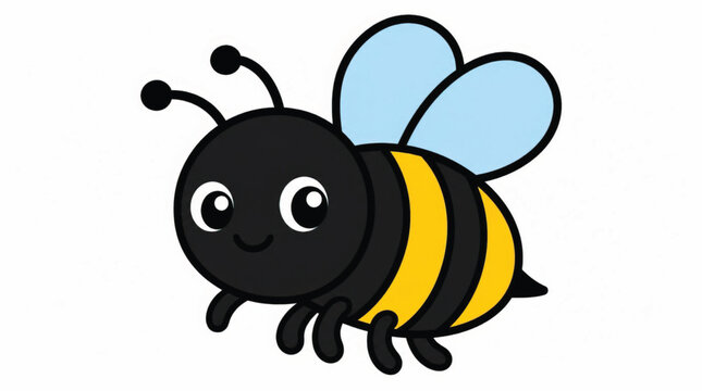 Cartoon bee with big eyes flying.