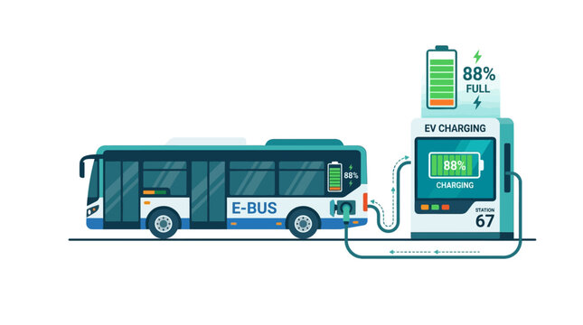 Electric Bus Charging Station, Modern E-Bus Battery Powering Up