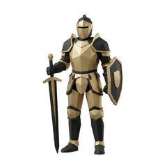 Obraz premium Low Poly Golden Knight with Sword and Shield