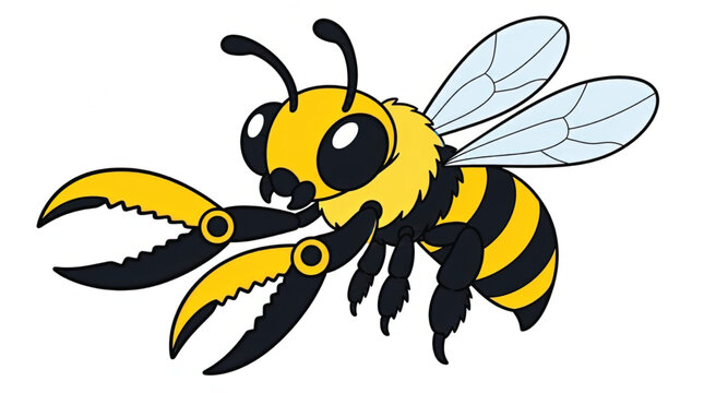 Cartoon bee with claw hands flying.
