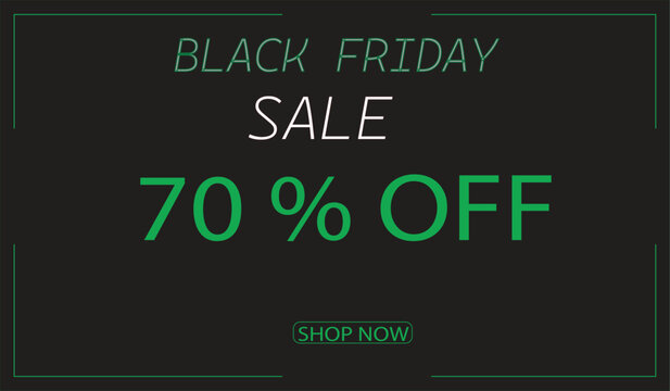 Black friday sale banner with 70 percent off text and shop now button