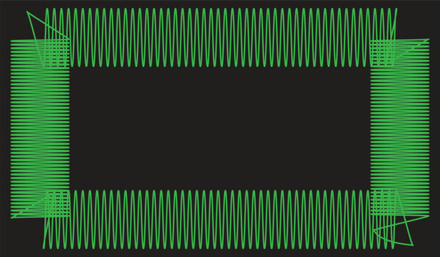 Green zigzag and horizontal line rectangular border on black background