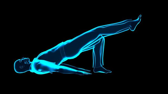 Human Figure Geometry Glute Bridge Rehabilitation Sagittal Profile Orientation Sci-Fi HUD Diagnostic Display