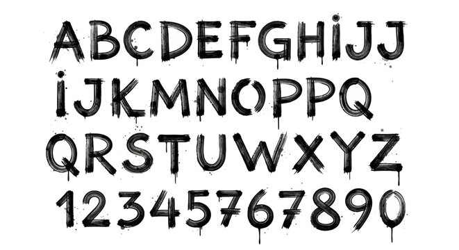 Black uppercase alphabet letters and numbers on clean background.