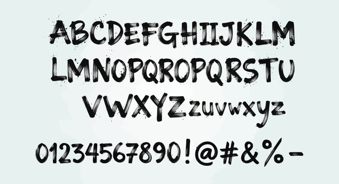 Black uppercase and lowercase alphabet letters with numbers and symbols.