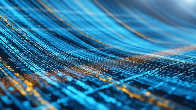 Abstract wave of blue and gold data streams