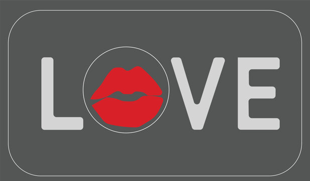 Love text with red lips replacing the letter o typography
