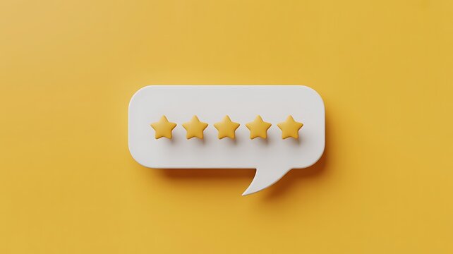Golden star rating, review symbol, customer feedback icon, 5-star speech bubble